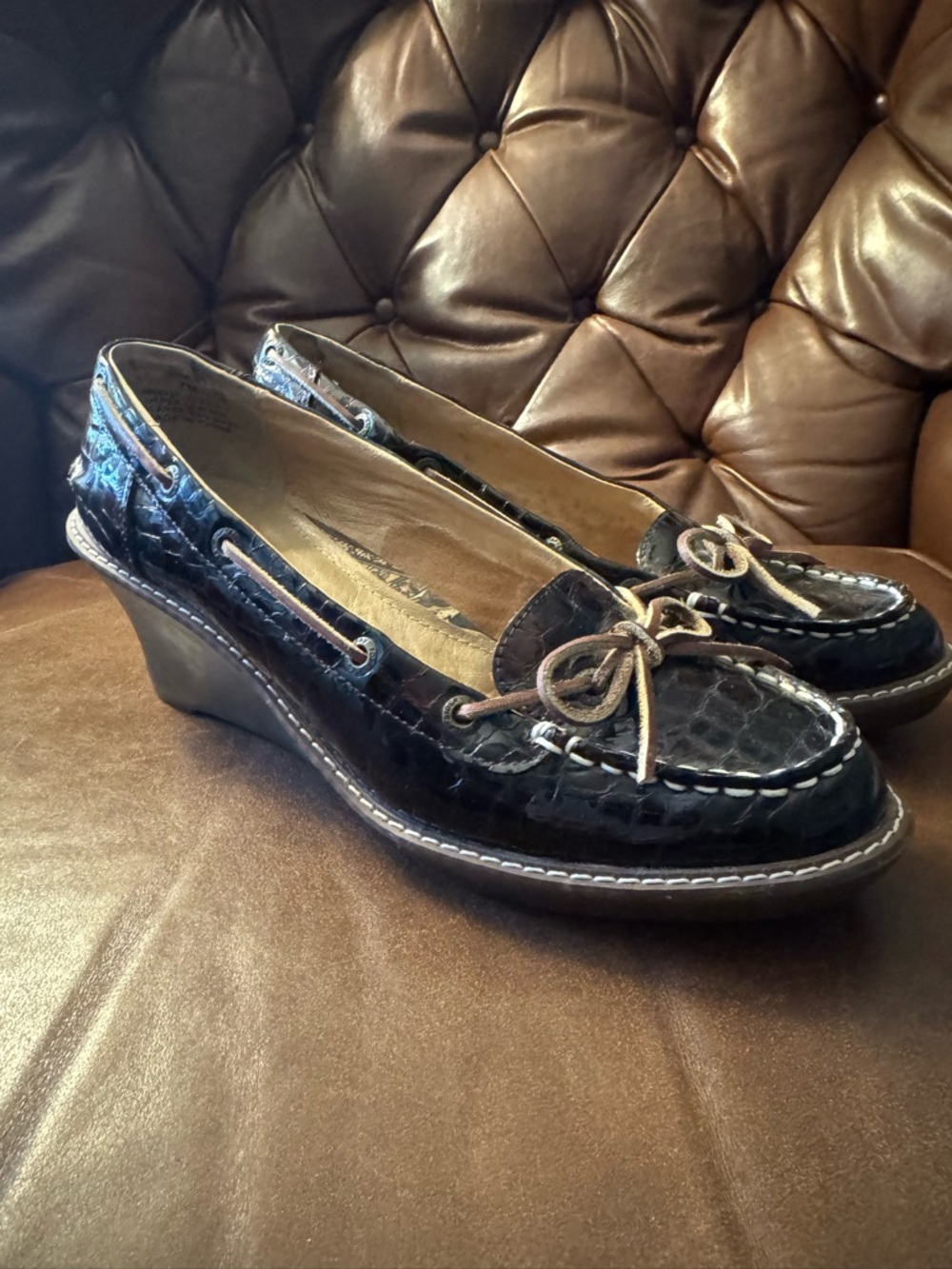 Sperry Top-Sider Croc Embossed Leather Wedge Loafers Size 7 M